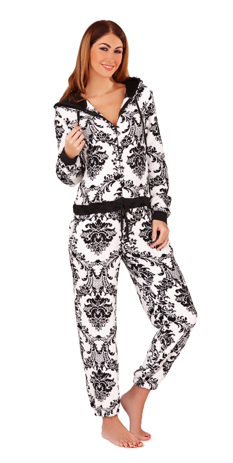 Womens Luxury Onesie Hooded All In one Pyjamas Pjs Jumpsuit Ladies Size